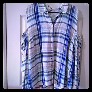 Multi Color Button Up Cold Shoulder Top